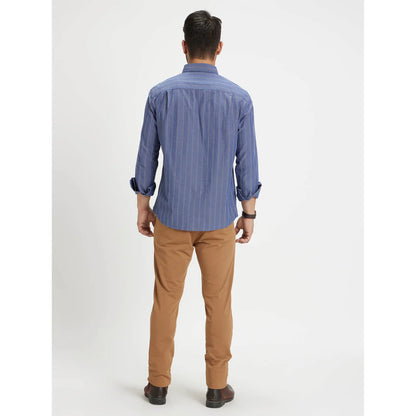 Blue Striped Cotton-Linen-Blend Shirt