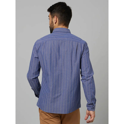 Blue Striped Cotton-Linen-Blend Shirt