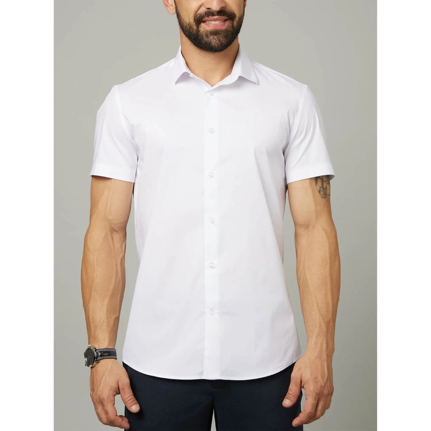 White Solid Cotton-Poly-Blend Shirt