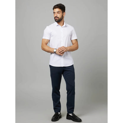 White Solid Cotton-Poly-Blend Shirt