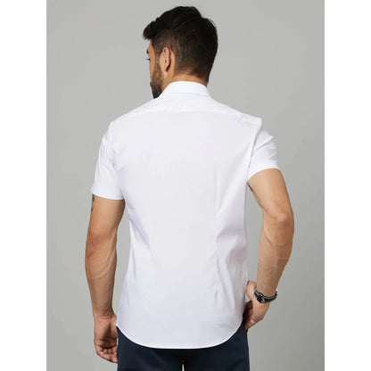 White Solid Cotton-Poly-Blend Shirt