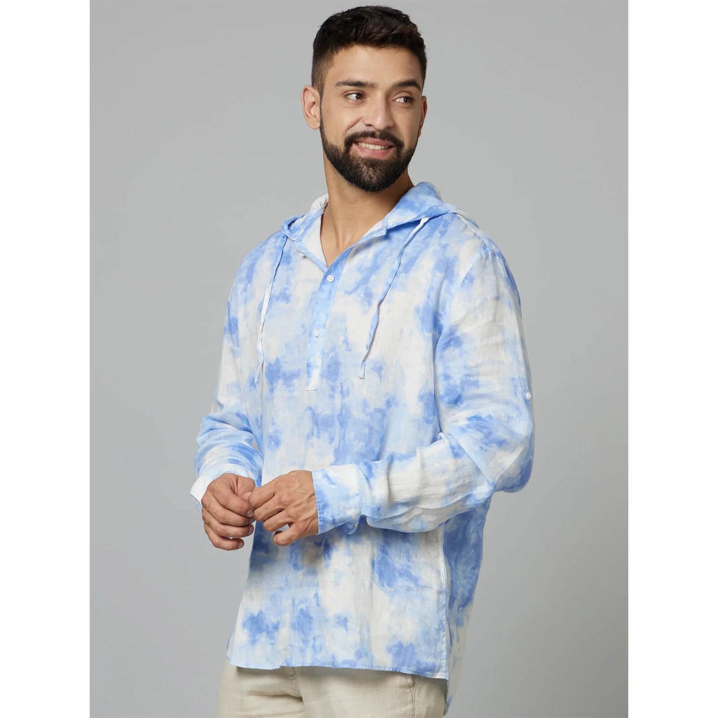 Blue Tie Dye Linen Shirt