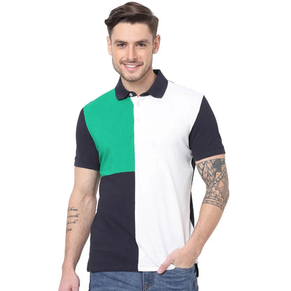 Navy Blue Colourblock Cotton Polo