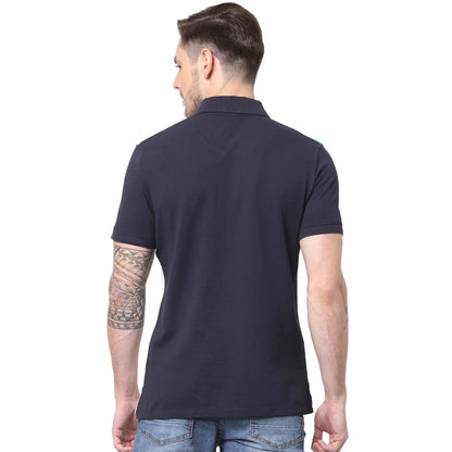 Navy Blue Colourblock Cotton Polo