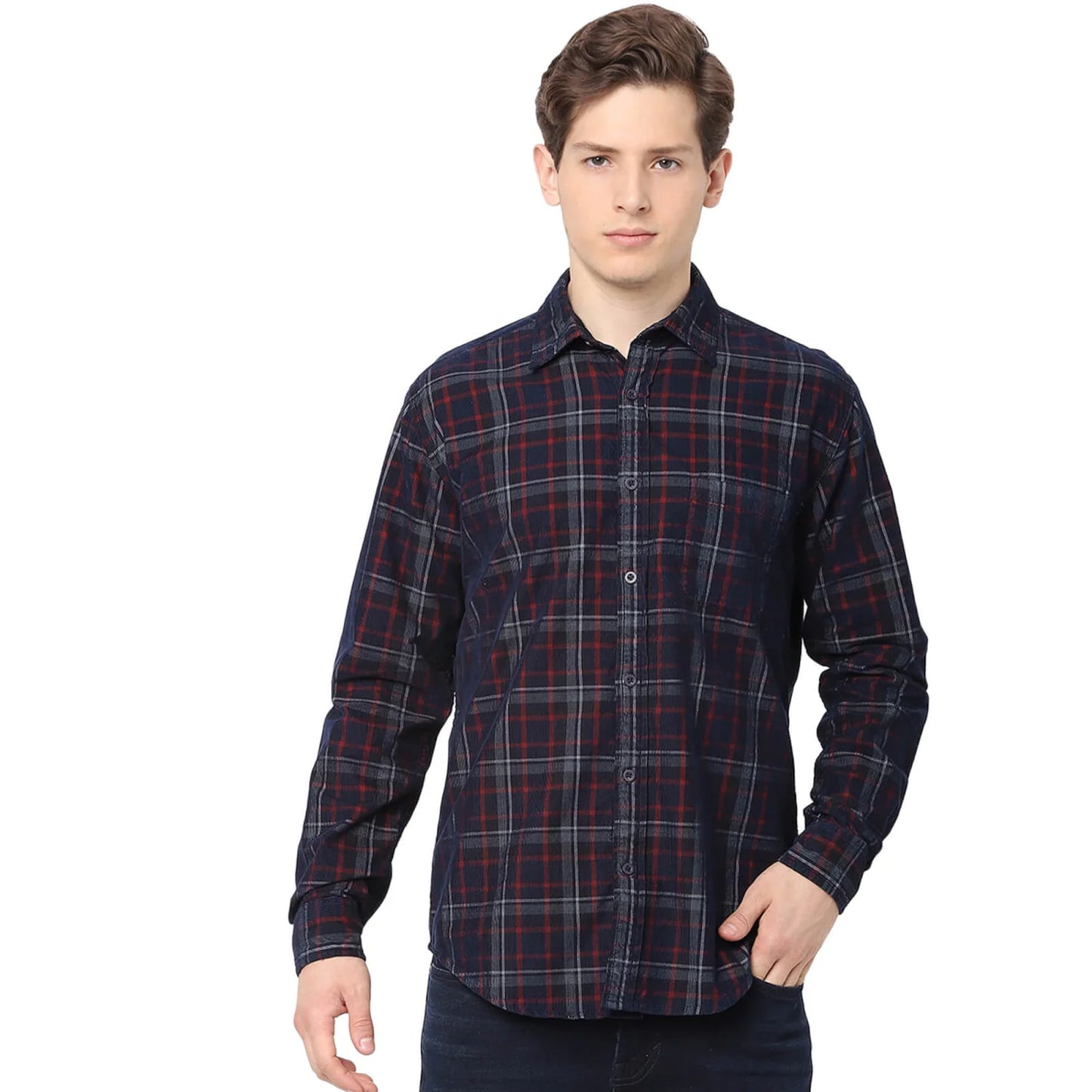 Navy Blue Checks Cotton Shirt