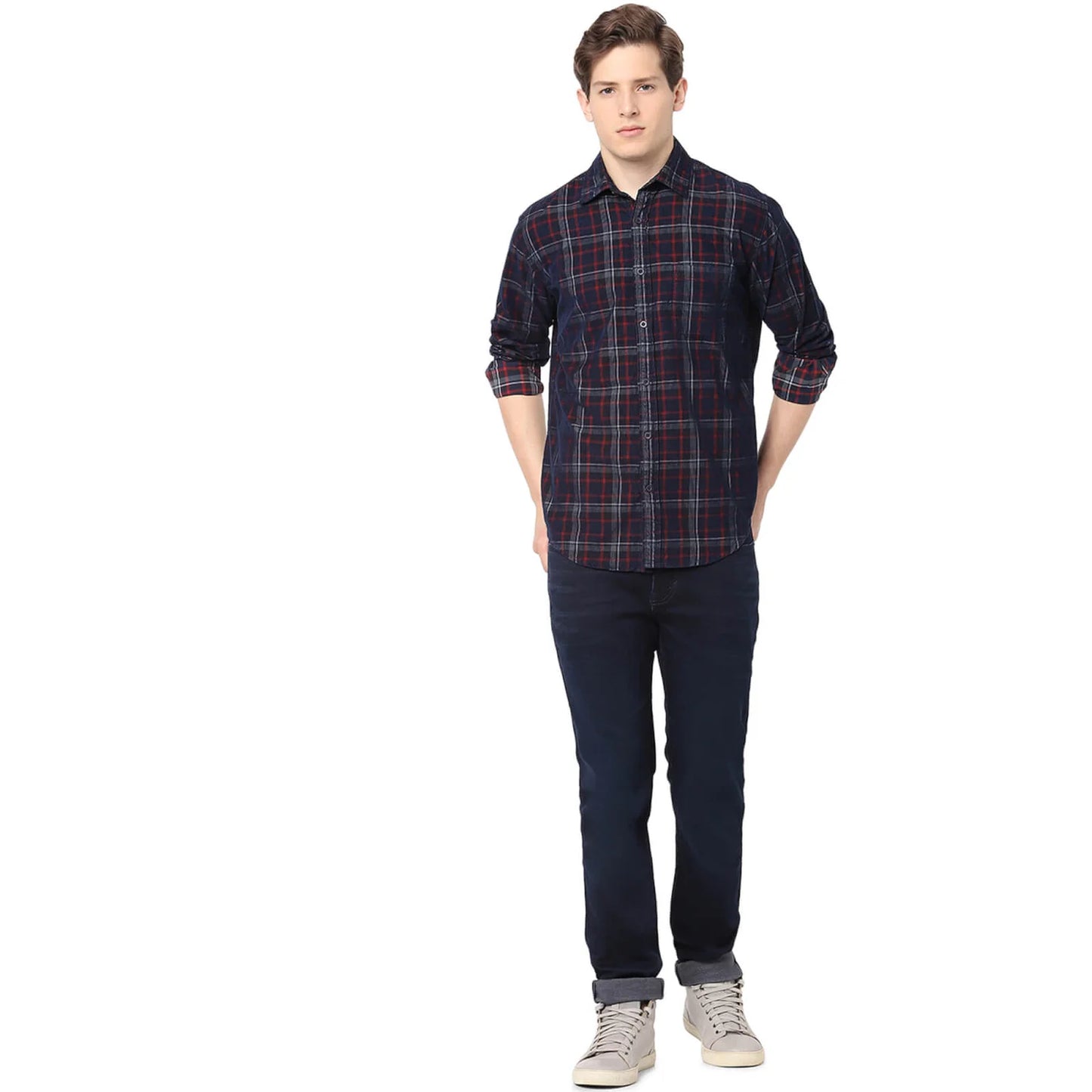 Navy Blue Checks Cotton Shirt