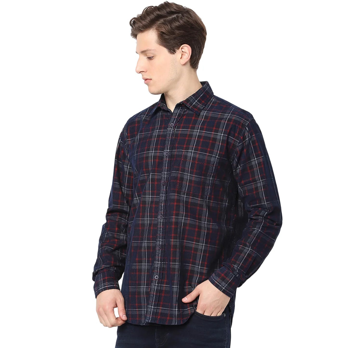 Navy Blue Checks Cotton Shirt