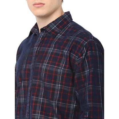 Navy Blue Checks Cotton Shirt