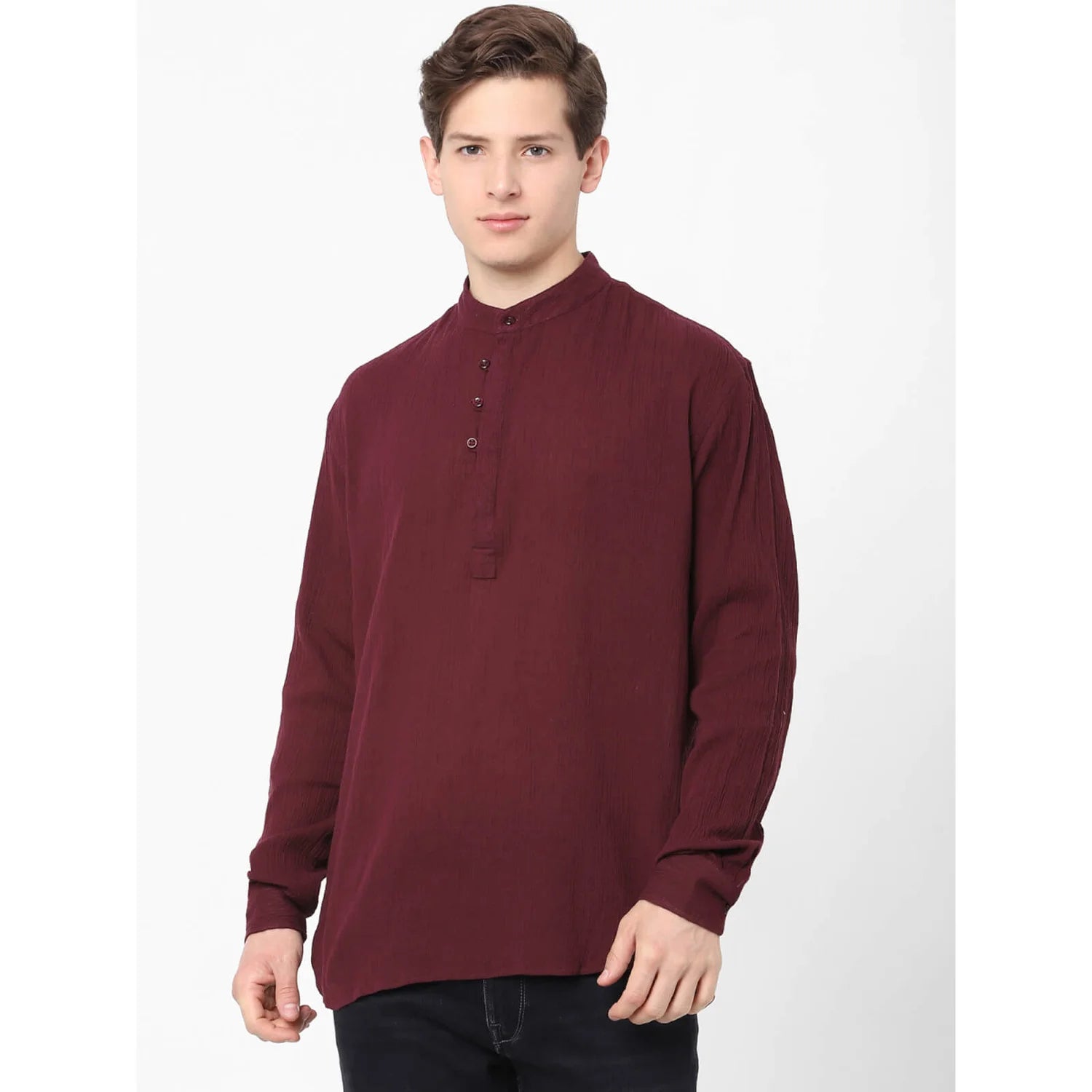 Burgundy Solid Cotton Shirt