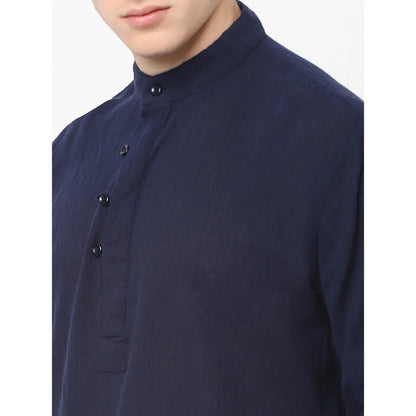 Navy Blue Solid Cotton Shirt