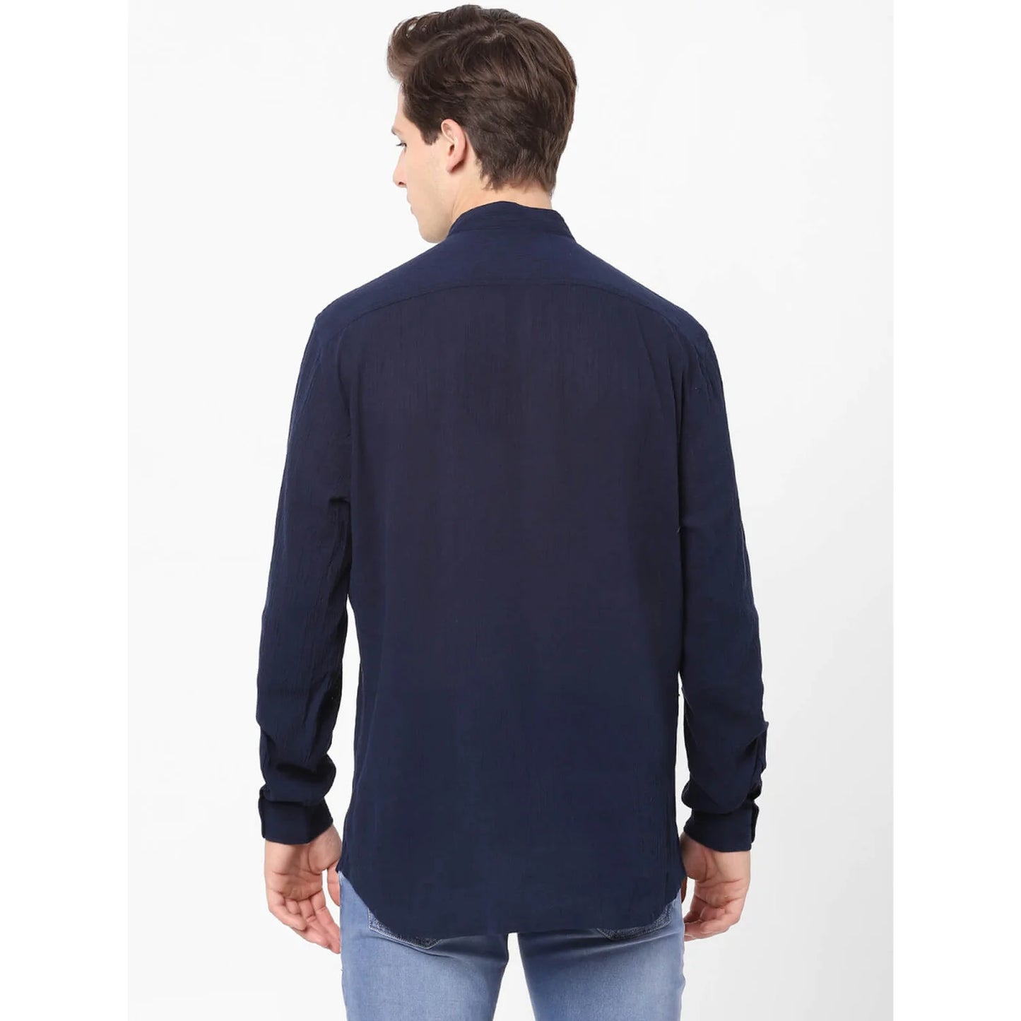 Navy Blue Solid Cotton Shirt