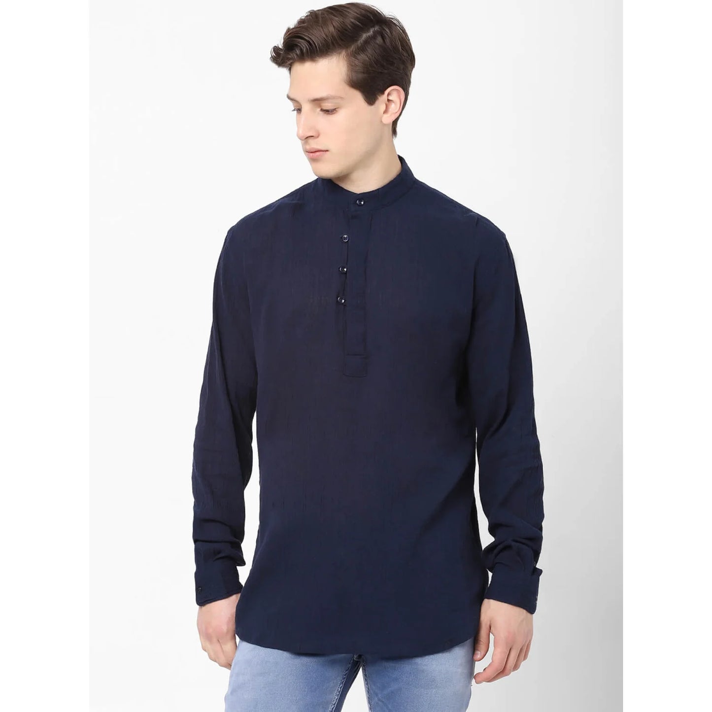 Navy Blue Solid Cotton Shirt