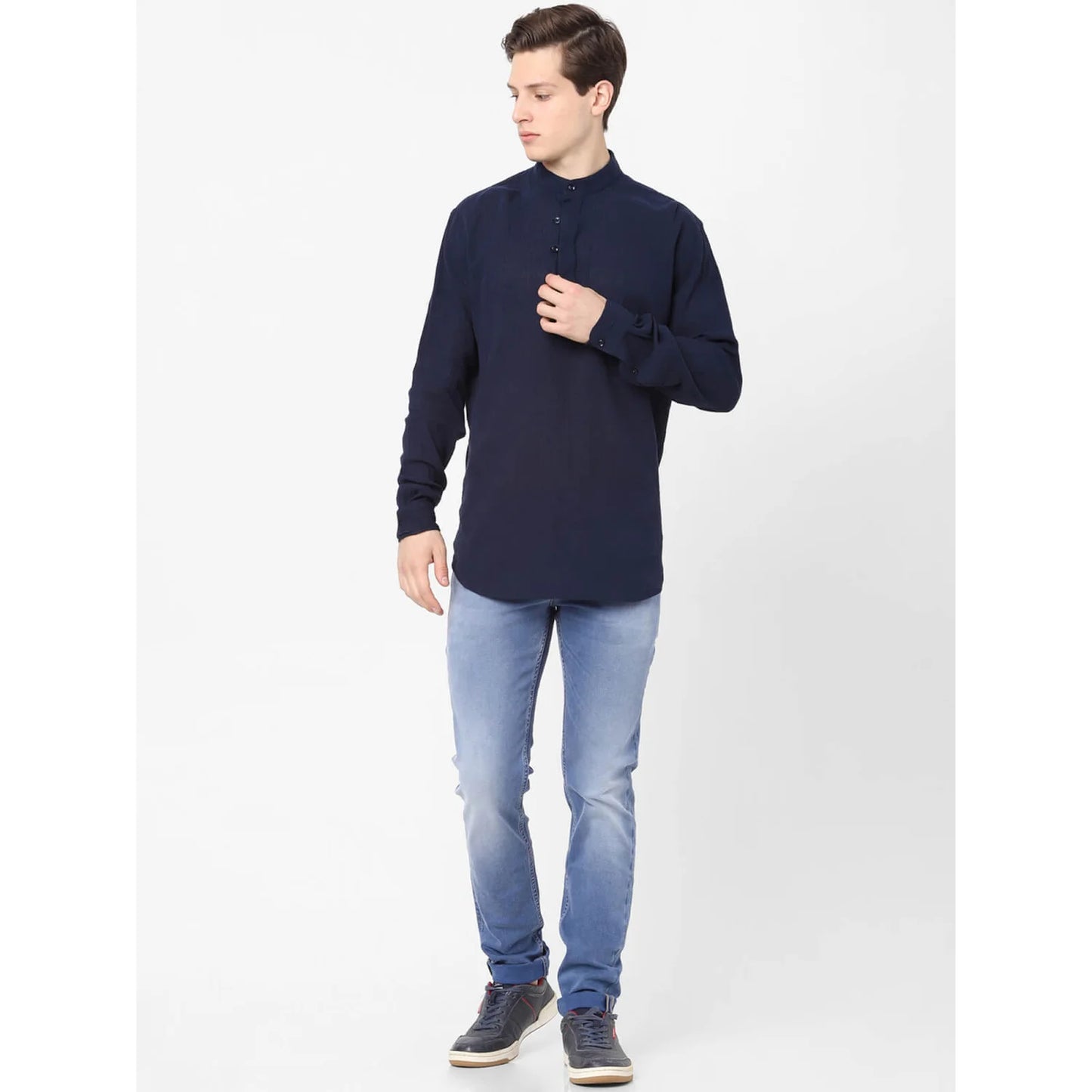 Navy Blue Solid Cotton Shirt