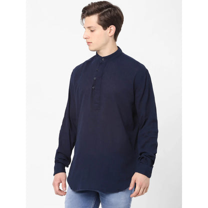 Navy Blue Solid Cotton Shirt