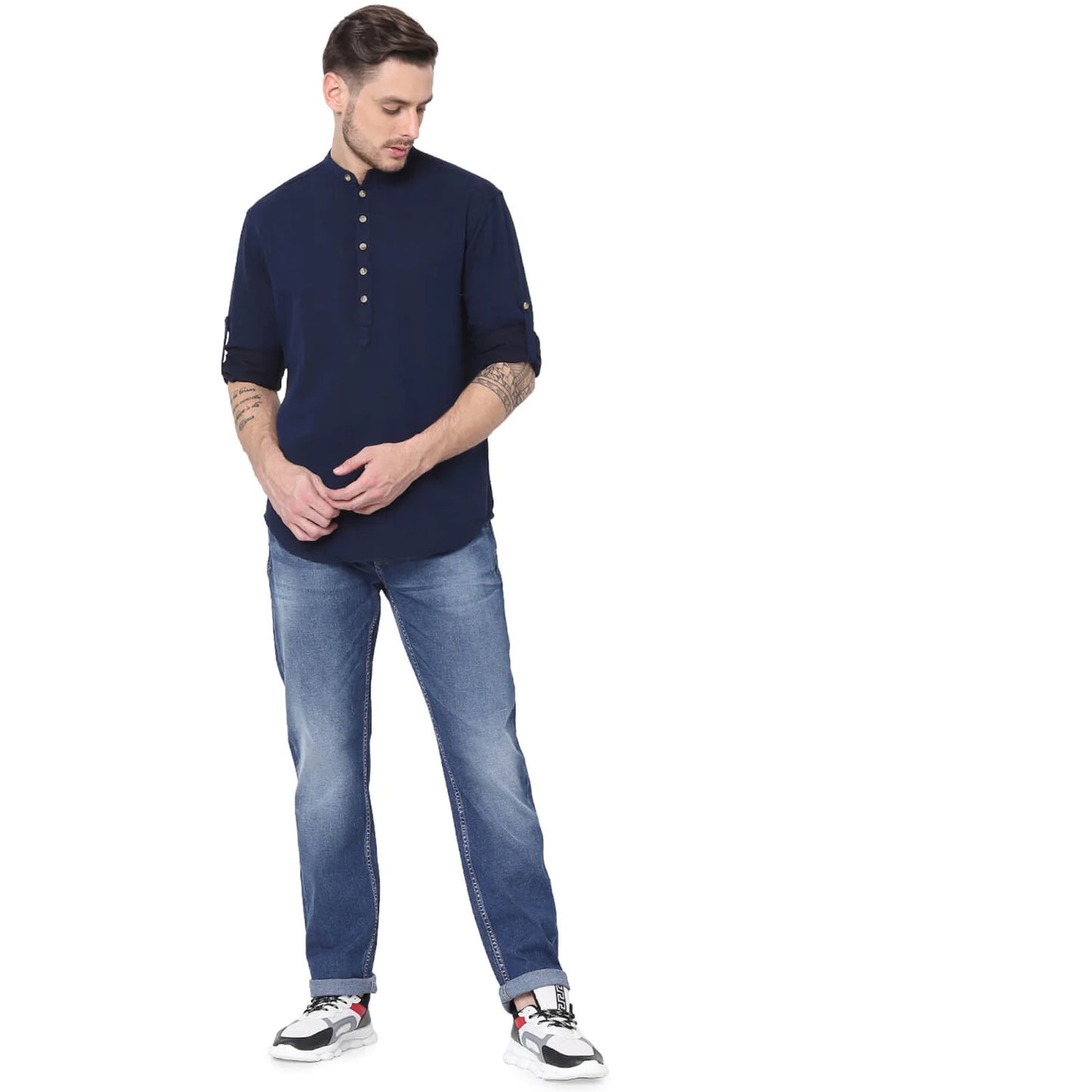 Navy Blue Solid Cotton Shirt