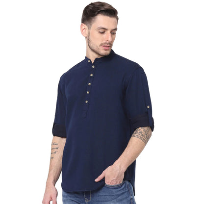 Navy Blue Solid Cotton Shirt