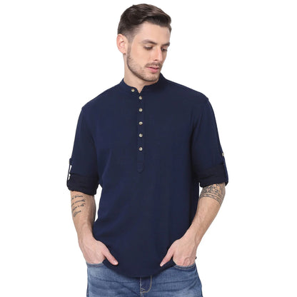 Navy Blue Solid Cotton Shirt