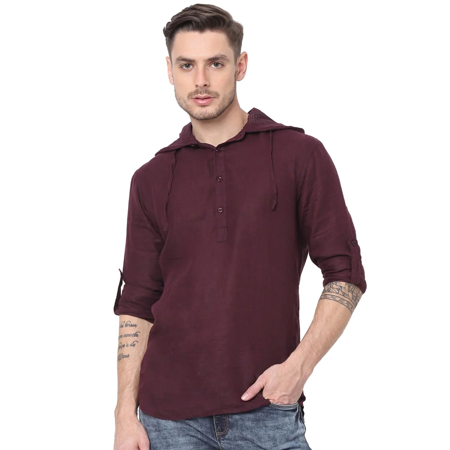 Burgundy Solid Linen Shirt