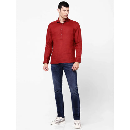 Celio* Solid Regular Fit Linen Red Shirt