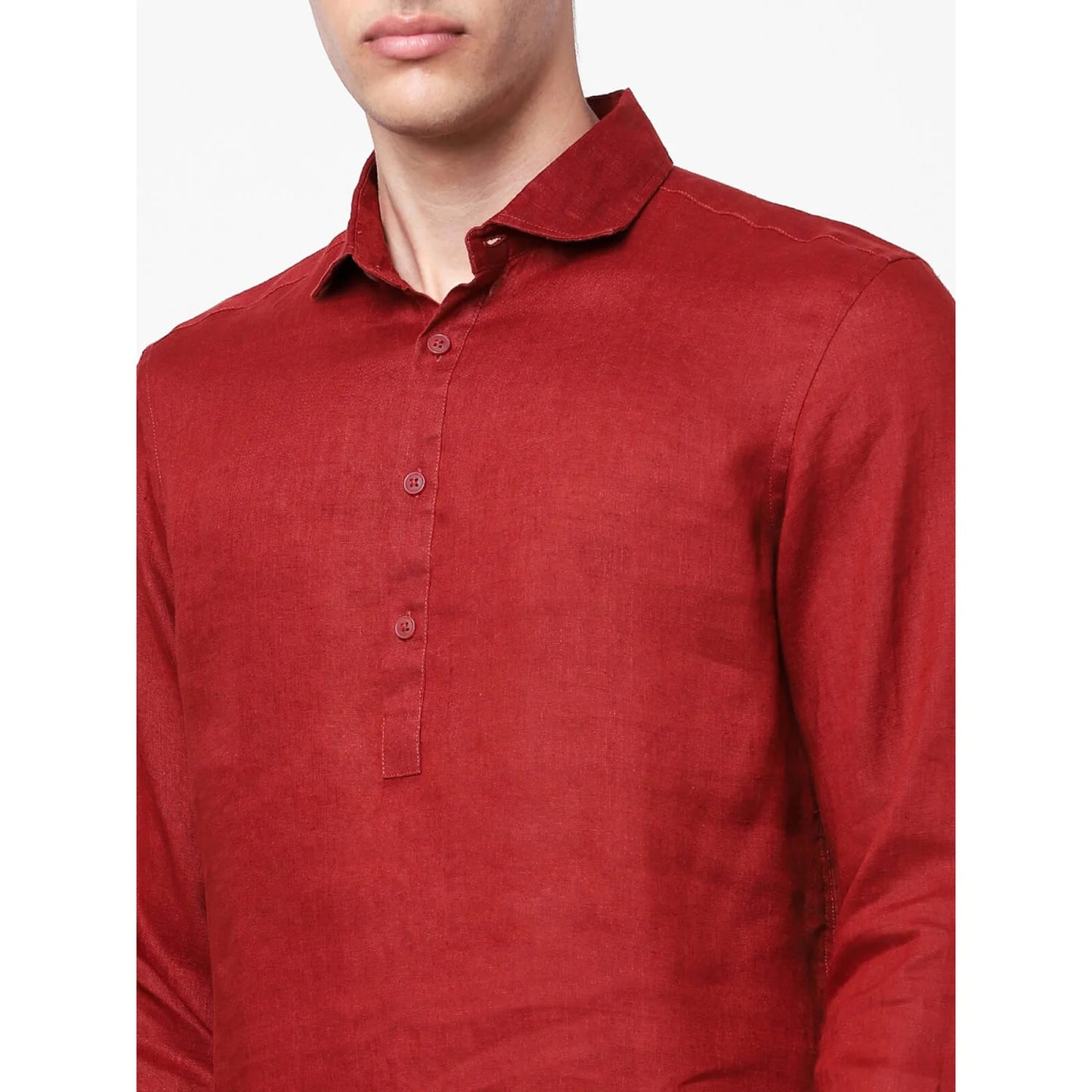 Celio* Solid Regular Fit Linen Red Shirt