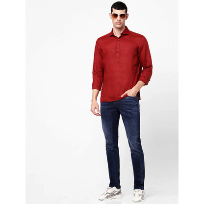 Celio* Solid Regular Fit Linen Red Shirt