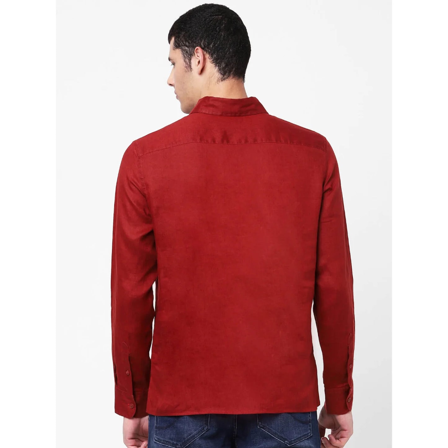 Celio* Solid Regular Fit Linen Red Shirt