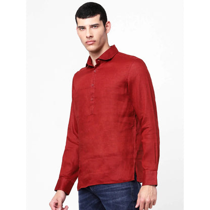 Celio* Solid Regular Fit Linen Red Shirt