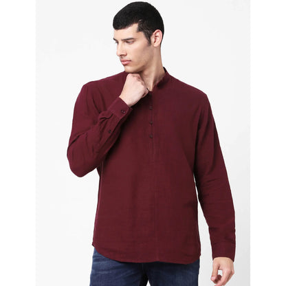 Burgundy Slub Cotton Shirt