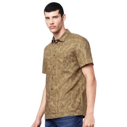 Khaki Printed Cotton Shirt