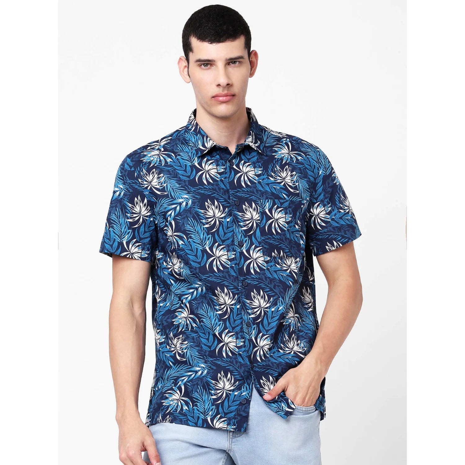 Blue Printed Cotton Shirt