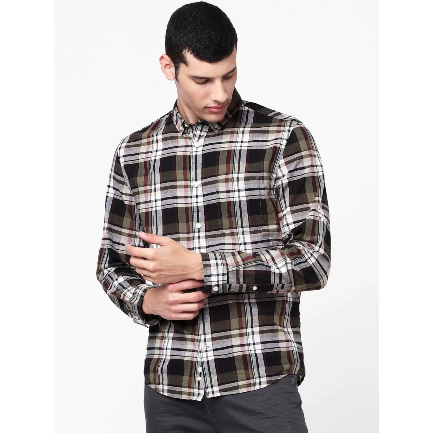 Khaki Checks Cotton Shirt