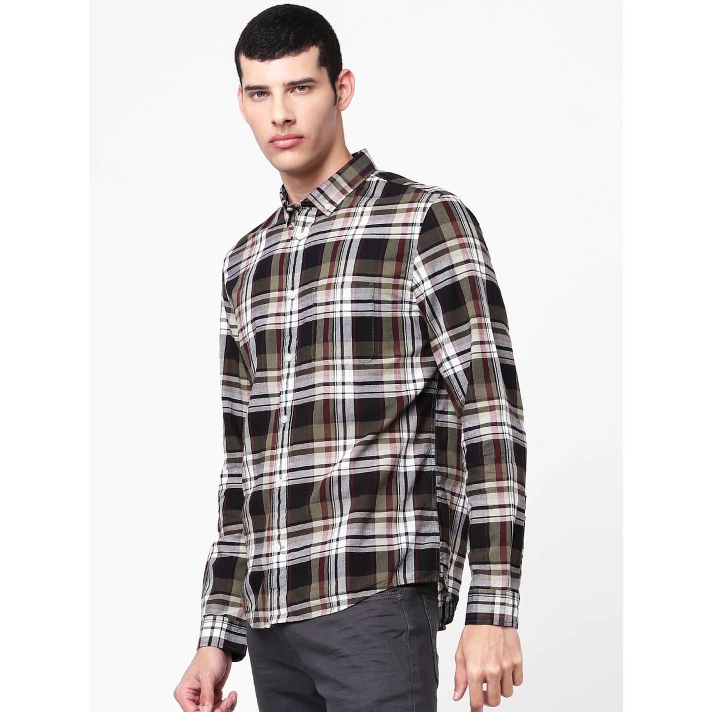 Khaki Checks Cotton Shirt