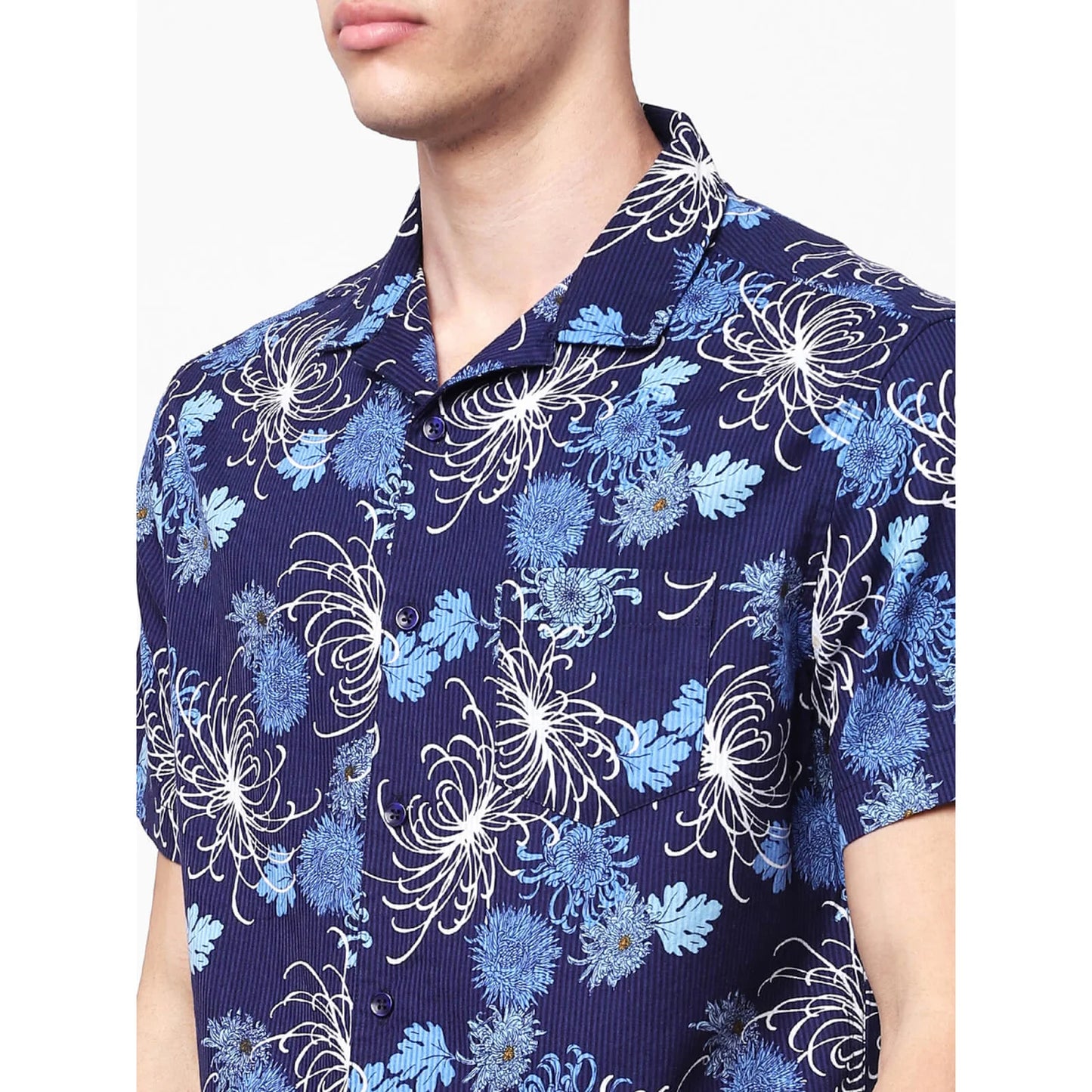 Navy Blue Floral Cotton Shirt