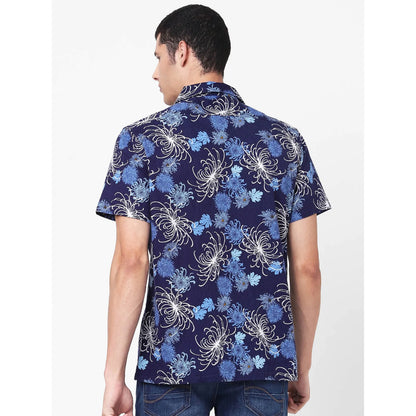 Navy Blue Floral Cotton Shirt