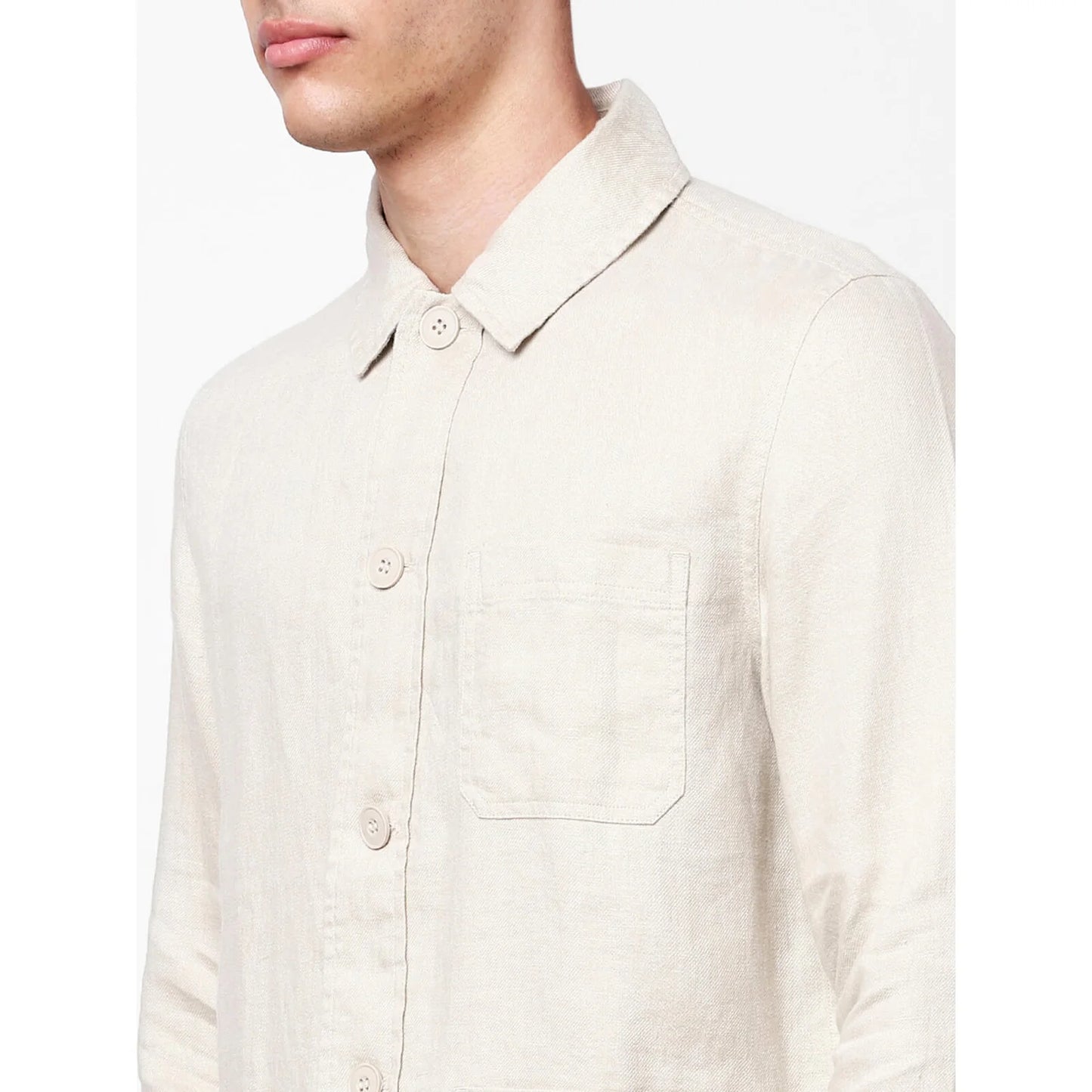 Beige Solid Linen Shirt