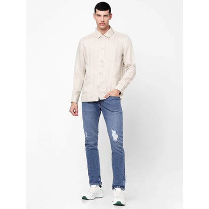 Beige Solid Linen Shirt