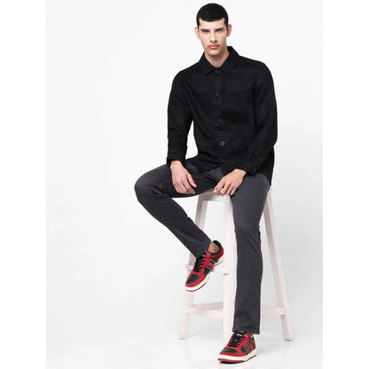 Black Solid Linen Shirt