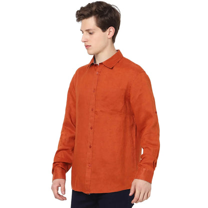 Rust Solid Linen Shirt