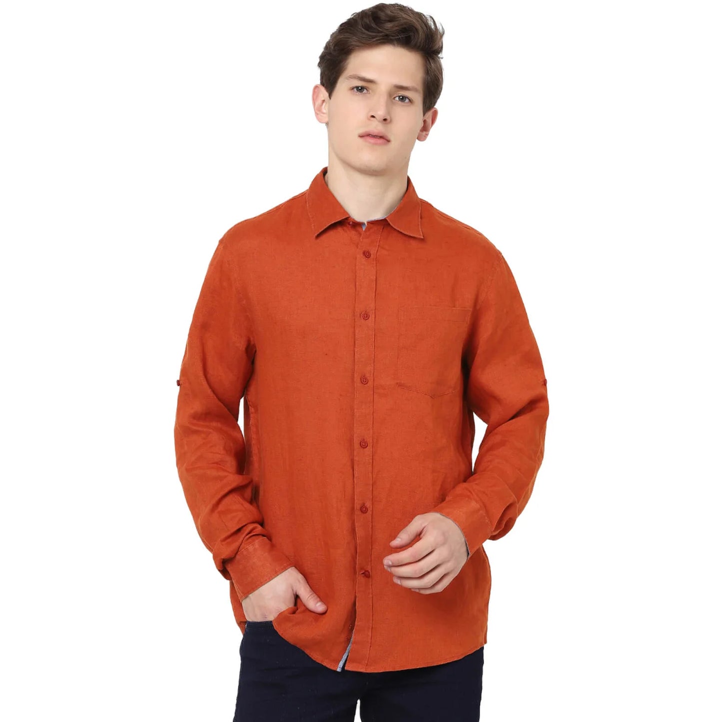 Rust Solid Linen Shirt