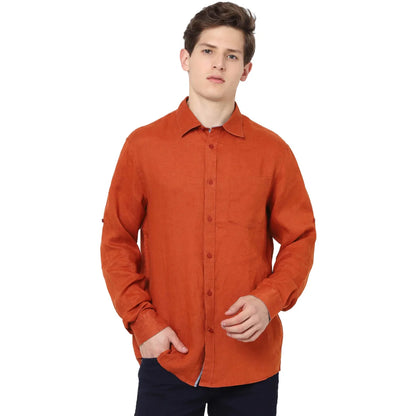 Rust Solid Linen Shirt