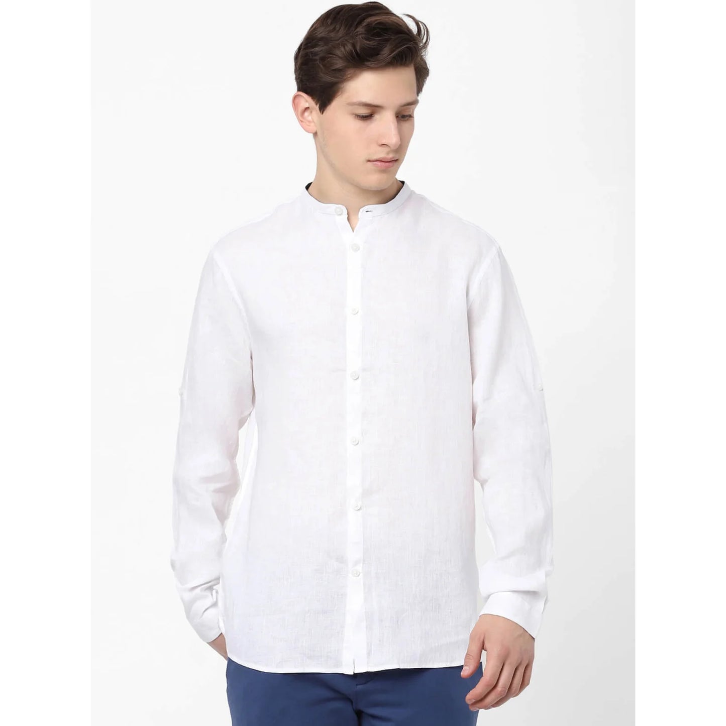 White Solid Linen Shirt