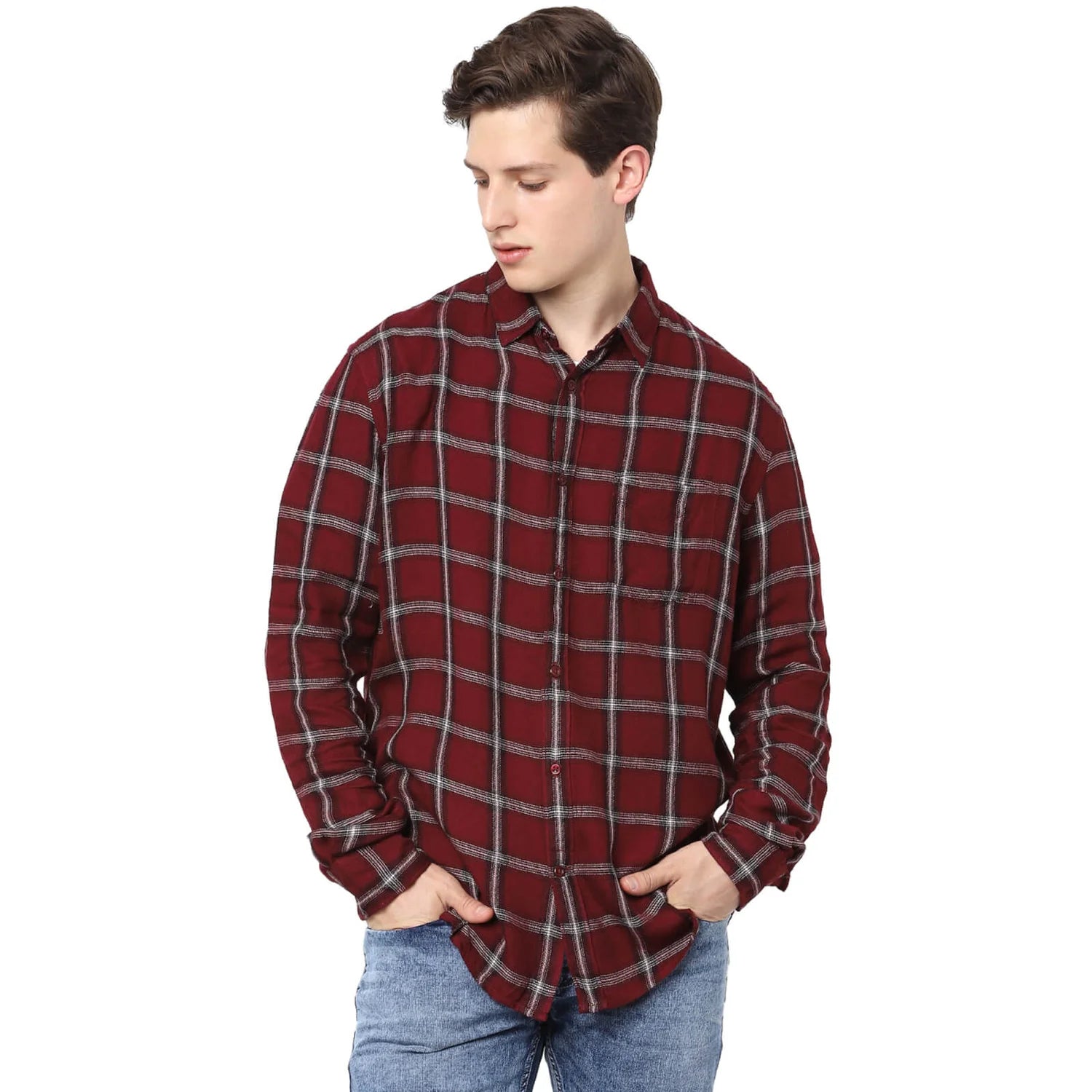 Maroon Checks Viscose Shirt