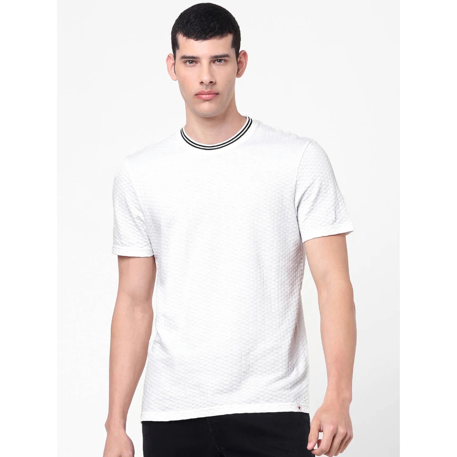 Off White Textured Cotton T-shirt