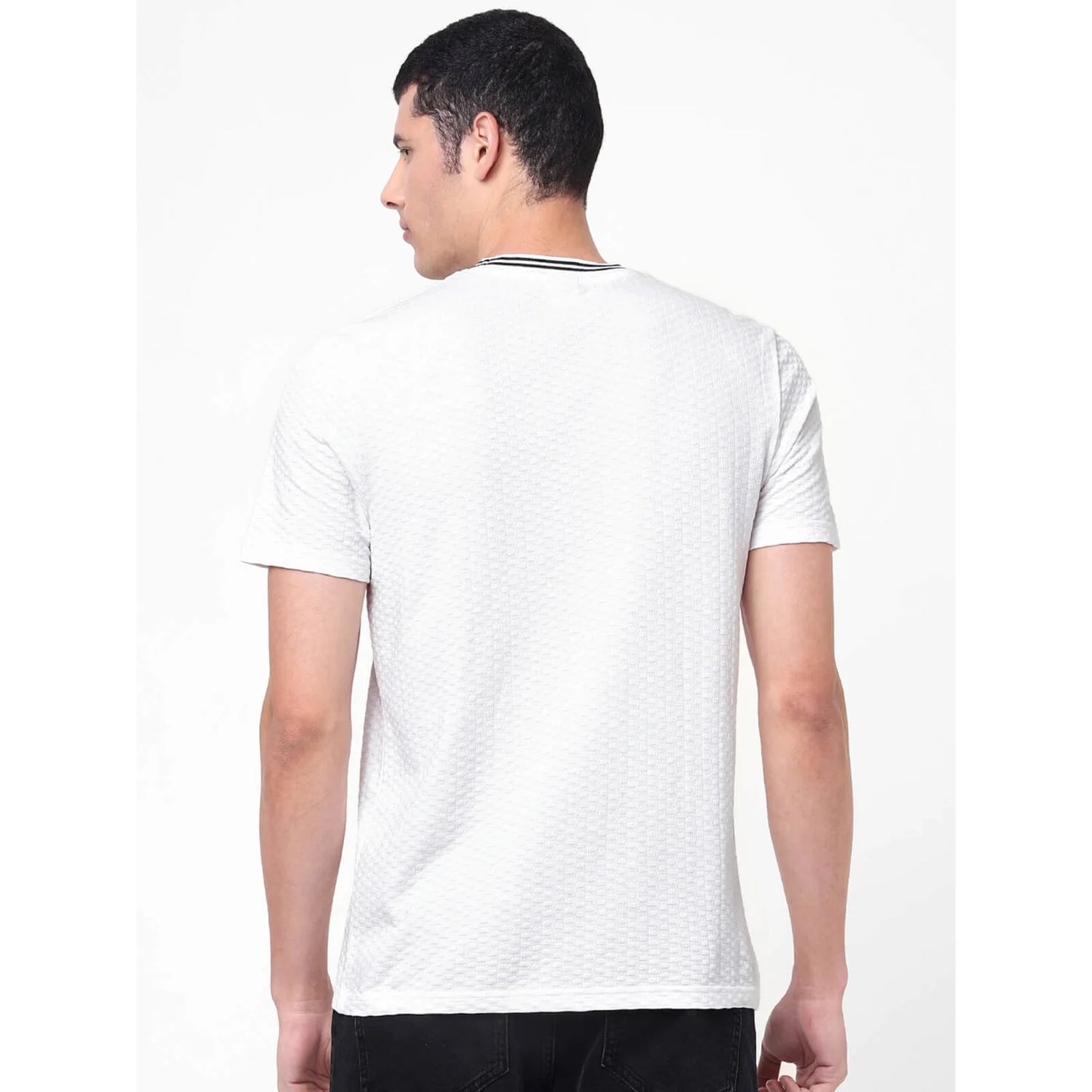 Off White Textured Cotton T-shirt