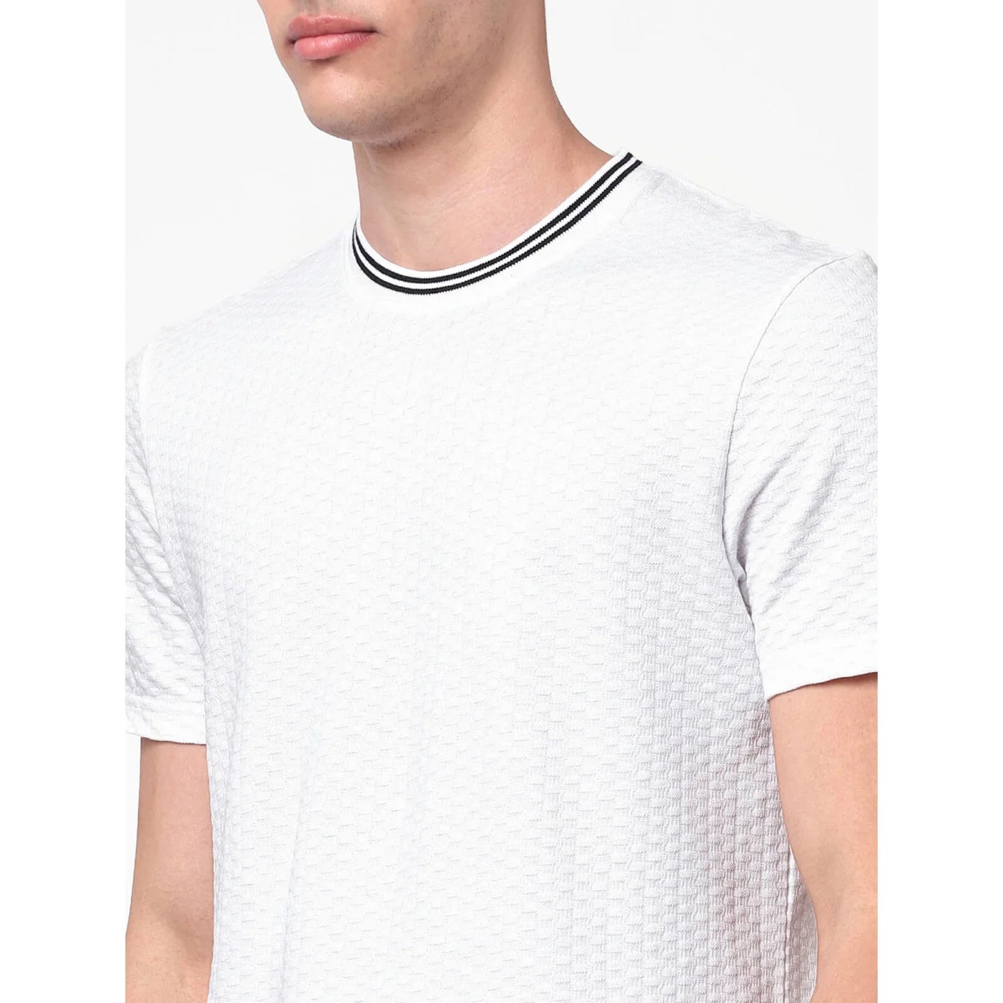 Off White Textured Cotton T-shirt