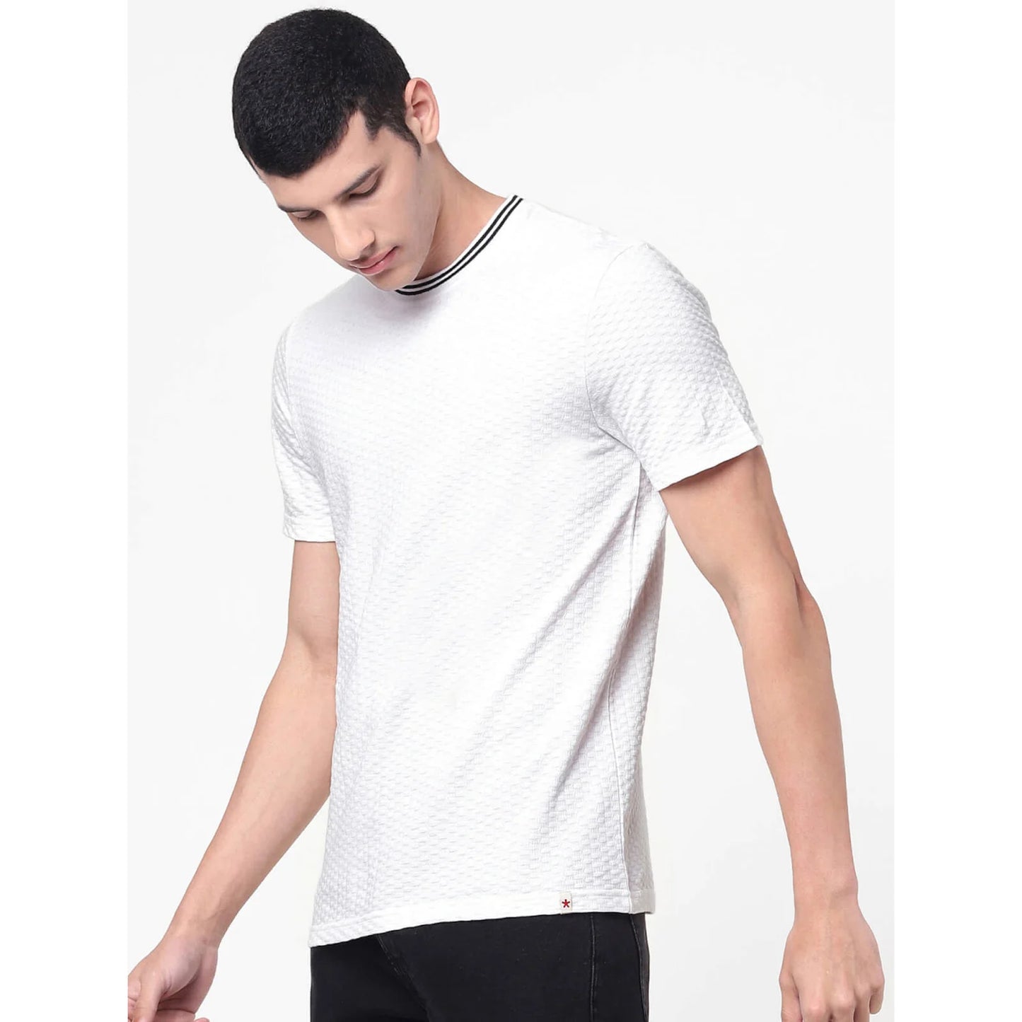 Off White Textured Cotton T-shirt