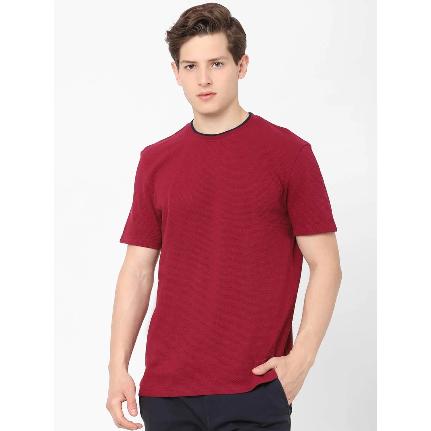 Maroon Solid Cotton T-shirt