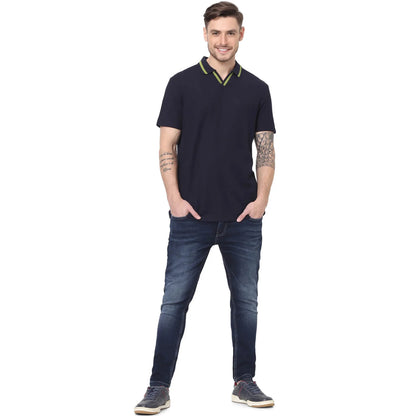 Navy Blue Solid Cotton Polo