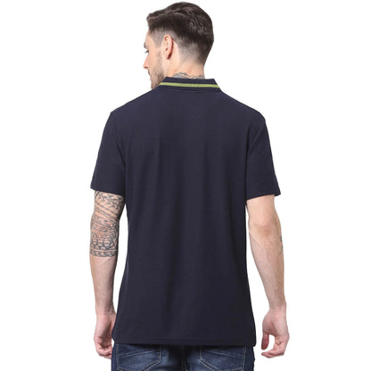 Navy Blue Solid Cotton Polo