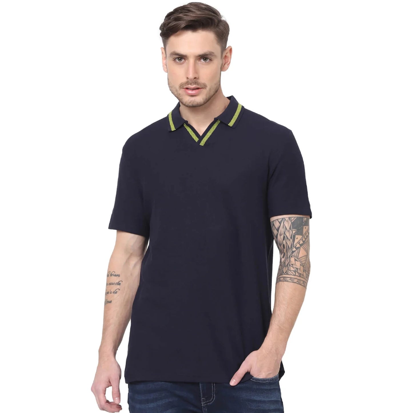 Navy Blue Solid Cotton Polo